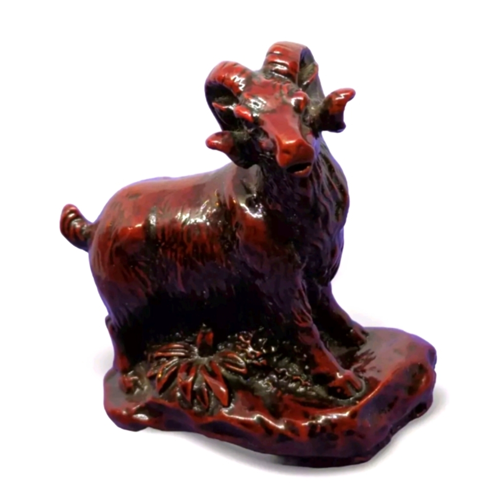 Chinese Zodiac Sheep Statue Ram Figurine Feng Shui Animal Redwood 4 inches